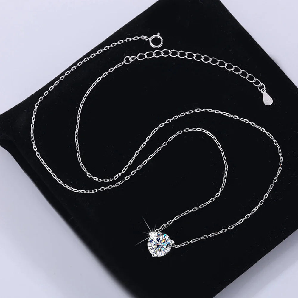 1CT 2CT 3CT Moissanite Necklace for Women Round Cut Lab Diamond 100% 925 Sterling Silver Classic 3 Claws Pendant Wedding Jewelry