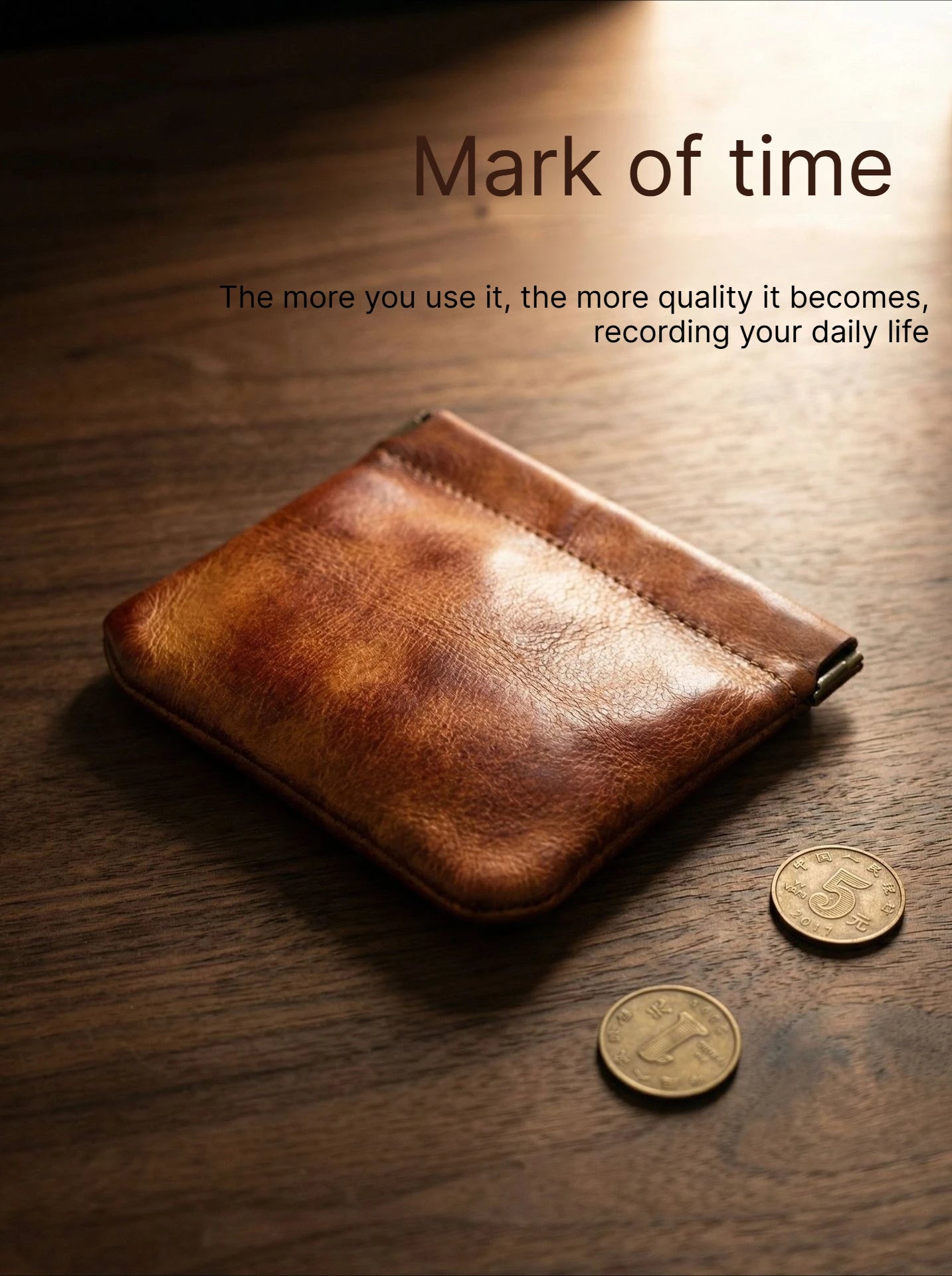 Full Grain Leather Vintage Organizer Bag Vegetable Tanned Cosmetic Pouch Magnetic Closure Coin Purse Custom Engraving
