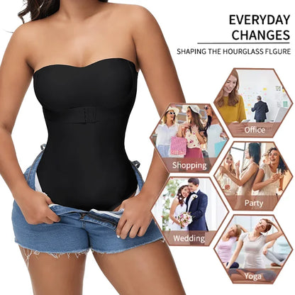 Women Sexy Removable Strap Body Shaper S-4XL Padded Bra Front Closure Hipster Bodysuit Tummy Control Shapewear Thong