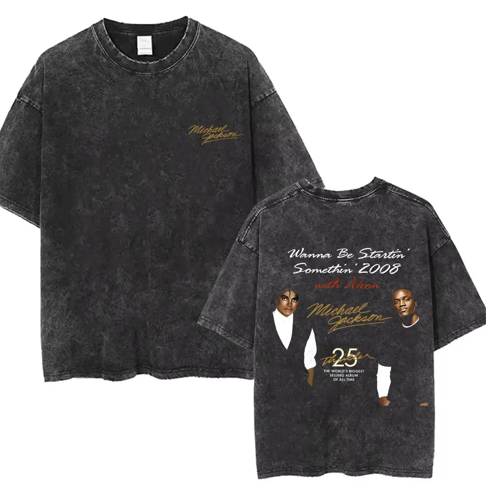 Washed Vintage Michael Jackson Face Graphic T-shirt Men Women Classic Retro Gothic Rock T Shirts Male Hip Hop Oversized T-shirts