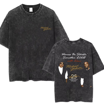 Washed Vintage Michael Jackson Thriller Graphic T-shirt Men Women Fashion Retro Gothic Rock Tshirt Men's Punk Oversized T Shirts