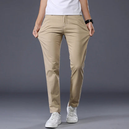 Summer Thin Men's Casual Pants Cotton 7 Colors Classic Style Elastic Straight Slim Fit Business Fashion Long Trousers Male
