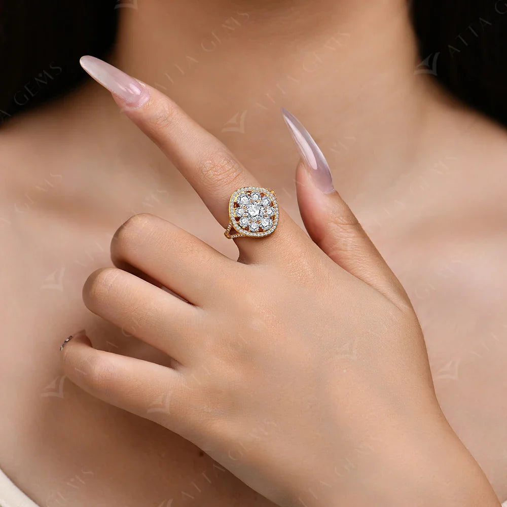 3.38CTW Round Cut Moissanite Rings for Women S925 Silver 18K Gold Plated Handmade Wedding Bride Fine Jewelry Gifts New