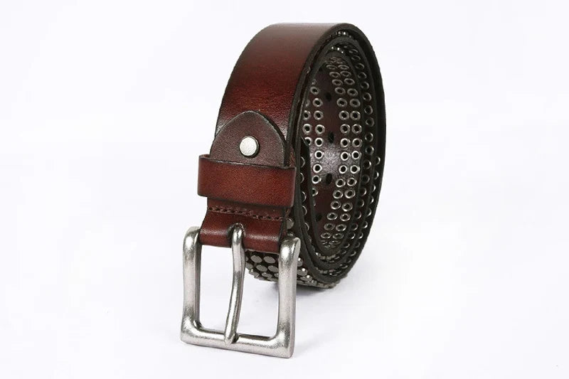 Top Heavy Metal Genuine Leather Belt Men Cowskin Cowboy Belt Ceinture Homme Punk Jeans Strap Wide Cinturon Mujer Waistband