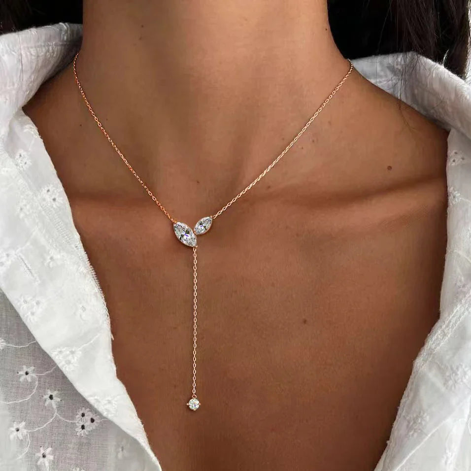 Certified Marquise Cut Moissanite Lariat Pendant Necklace S925 Silver 4cttw Lab Diamond Y-Style Long Tassel Neck Chain for Women