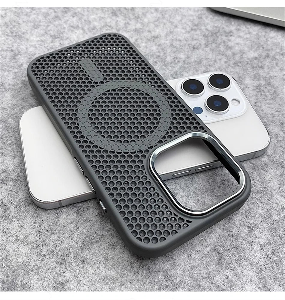 Heat Dissipation Mesh For Magsafe Magnetic Wireless Charge Case For iPhone 16 15 14 Plus 13 12 17 Pro Max Breathable Armor Cover