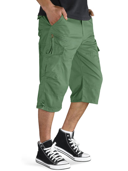 Below Knee Length 3/4 Long Shorts Men's Outdoor Capri Pants Multi Pocket Summer Twill Work Cargo Pants Man