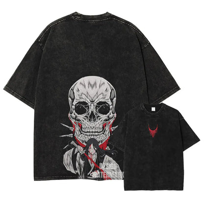 Anime B-Bleach T-Shirt Oversized Vintage Washed Zaraki Kenpachi T-Shirts Retro Harajuku Ichigo Rukia Tops Tees Man 100% Cotton