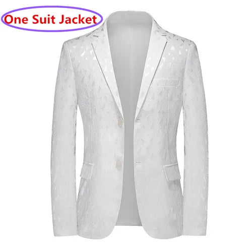 Classic Black Jacquard Suit Male Business Casual Coat Fashion Men Wedding Party Tuxedo Dress Blazers Slim Fit Tops