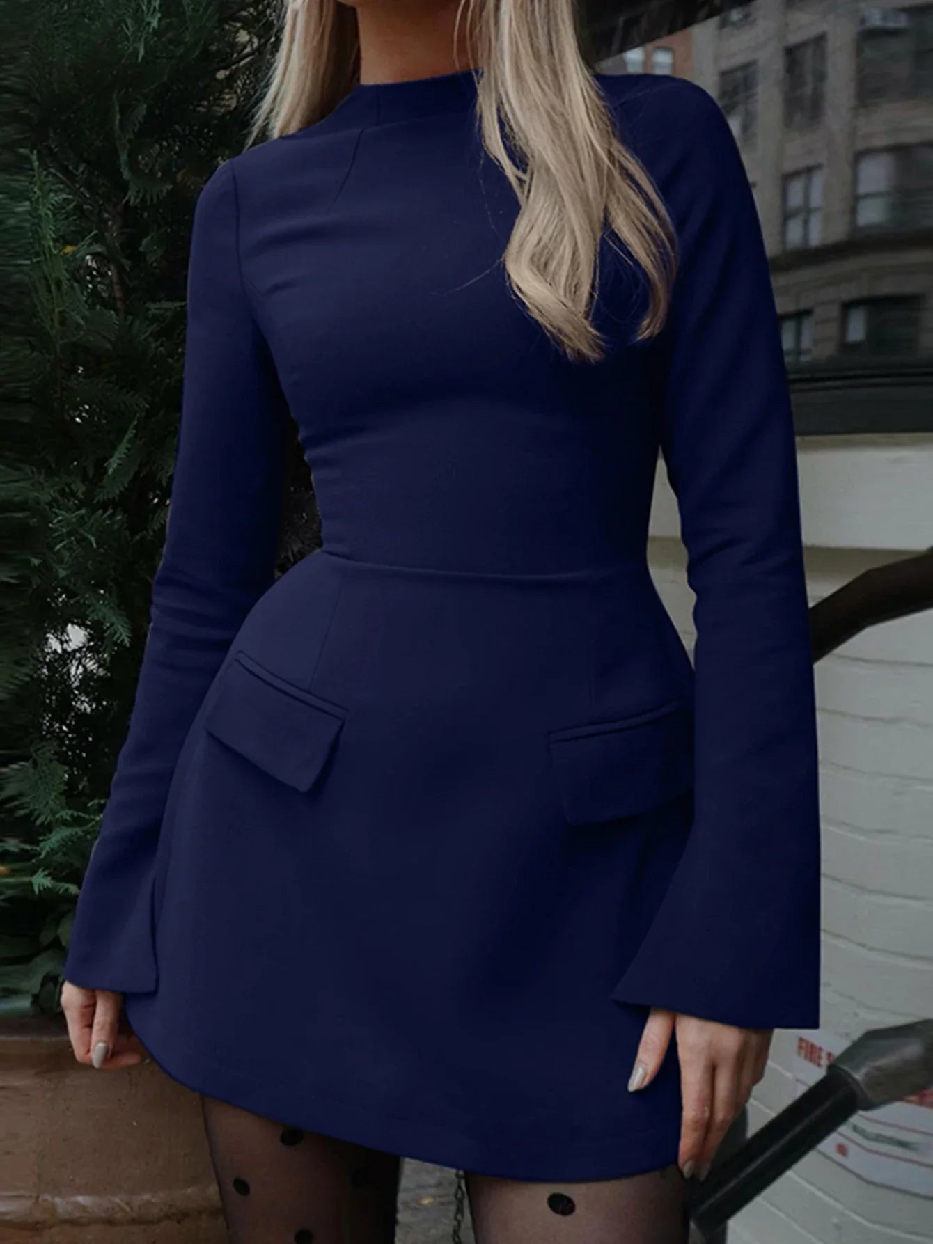 Long Sleeves Zipper Bodycon Mini Dress With Pocket Solid Elegant Outfit Office Streetwear Women’S Autumn Winter Clothes