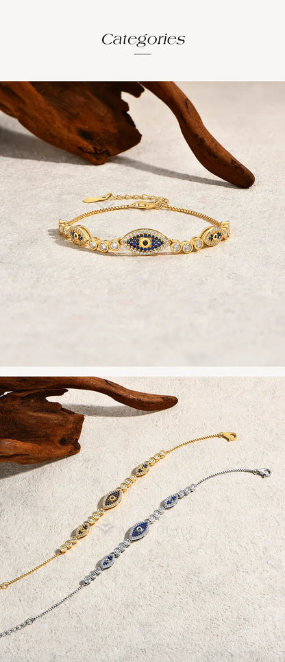 Charm Evil Eye Bracelet s925 Sterling Silver Laboratory Sapphire Adjustable Bracelets For Women Party Gift Fine Jewelry