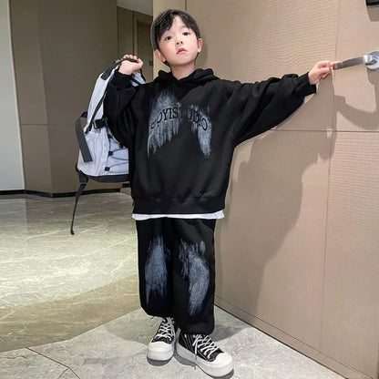 Print Hoodies Set Korean Kids Clothes Children 4 7 Years Clothing Children's From 8 12 Top Bottom Boys Boy Autumn Winter Child