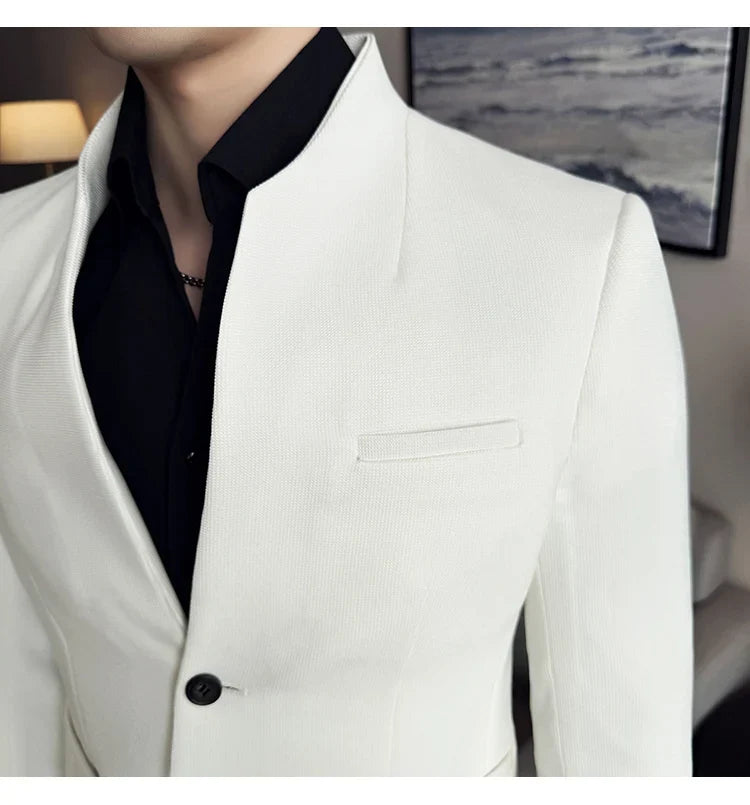 New Chinese Stand-Up Collar Suit Jacket High Quality Waffle Business Slim Fit Men's Social Party Suit Dress Men's clothing 5XL-M