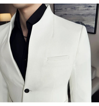 New Chinese Stand-Up Collar Suit Jacket High Quality Waffle Business Slim Fit Men's Social Party Suit Dress Men's clothing 5XL-M