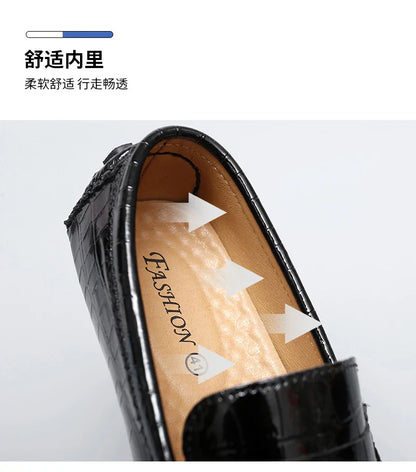 Patent Leather Loafers for Men, Crocodile Pattern, Korean Style, Trendy, Popular Casual Leather Shoes, Slip-On Loafers, Lazy Shoes