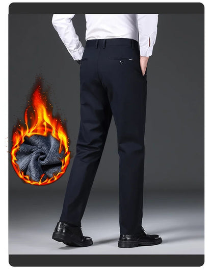 97% Cotton Straight Velvet Casual Pants Men Stretch Loose Classic Business Warm Trousers High Quality Winter Thick Fleece Pants
