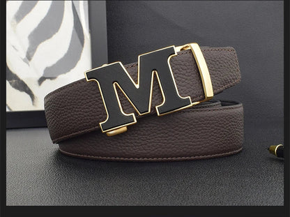 High Quality Designers Letter M White Leather Belt Men Luxury Famous Young Men Cowhide  Brand Jeans Relaxed Jeans Mode Man Belt