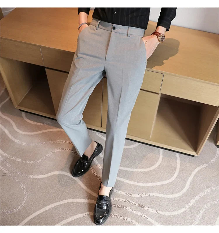 2026 Spring Summer New Men's Casual Pants Luxury Slim Fit Solid Color Fashion Business Suit Pants Formal Office Social Trousers