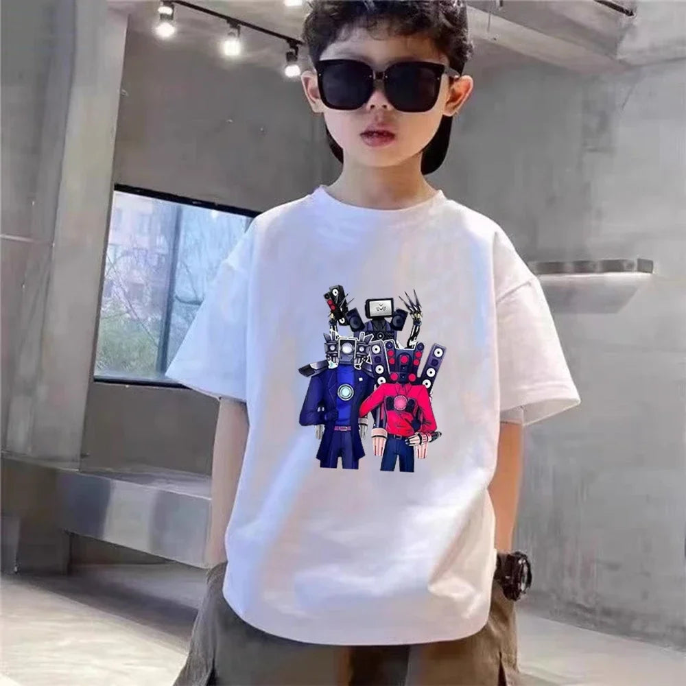 Skibidi Toilet Children T-shirt+bottom wear Age 3-12 Girls boy Set black 2pcs Kids Set Print Summer Anime Toilet Monitor Tshirt