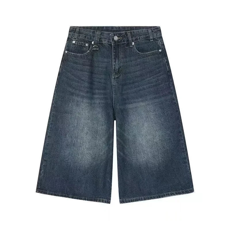 2026 Y2k Retro Women Low Rise Jorts Brushed Black Wash Cropped Baggy Jeans Wide Leg Frayed Denim Short Pants Fashion