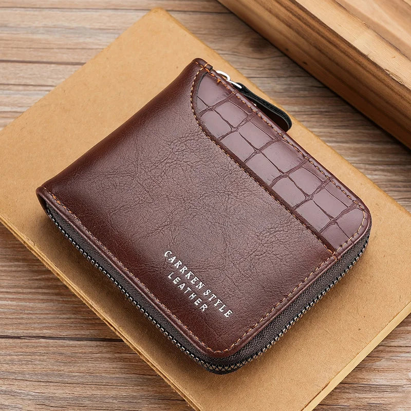 Portefeuille en cuir pour hommes, portefeuille de luxe pour hommes, porte-cartes zippé avec poche à monnaie, portefeuilles RFID, cadeaux pour hommes, sac d'argent