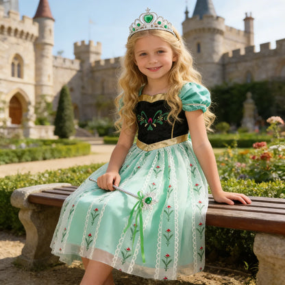 Elsa Anna Dress for Girls Short Sleeve Dress Snow Queen Floral Print Dress Cosplay Birthday Party Children Kids Carnival Clothes