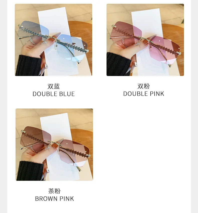 2025 Ins New Square Rimless Sunglasses Women Men Fashion Metal Rivet Legs Sun Glasses Ladies Luxury Sunshade Gafas De Sol UV400