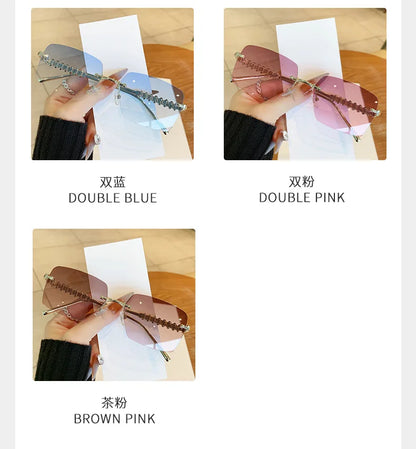 2025 Ins New Square Rimless Sunglasses Women Men Fashion Metal Rivet Legs Sun Glasses Ladies Luxury Sunshade Gafas De Sol UV400