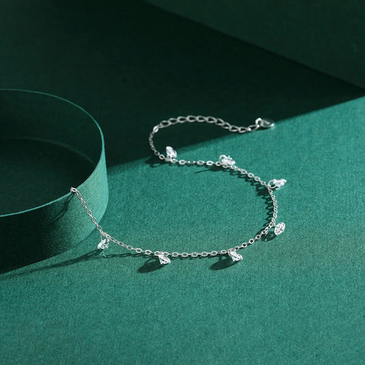 Charm en argent sterling 925 véritable, bracelet élégant avec dix cœurs en zircone cubique transparente, pour femmes et filles, bijoux fins pour mariage