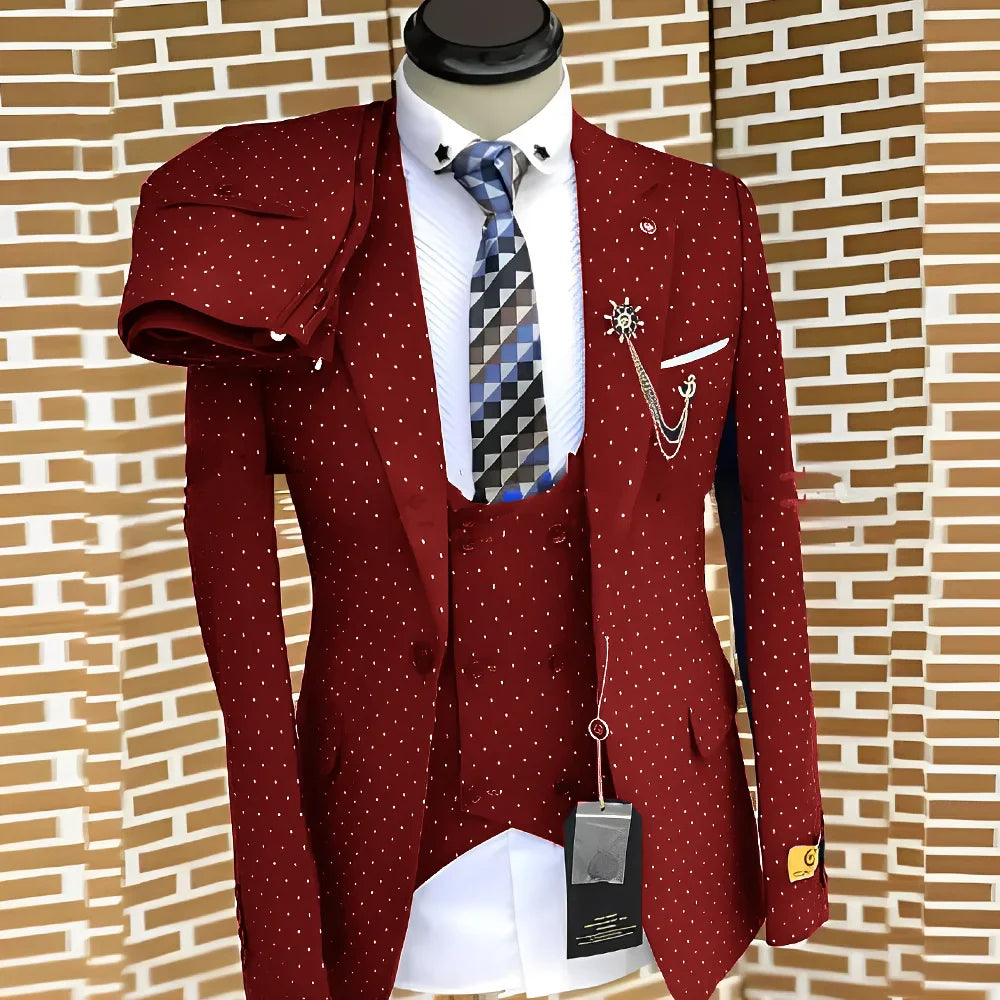 Polka dot Men's Suit 3 piece Fashionable Business Work Clothes Groom Wedding Tuxedo Jacket Pants Vest Custom Outfit