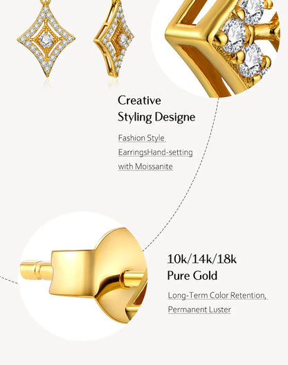 Luxurly D Color VVS1 Brilliant Moissanite Earrings for Women 925 Sterling Silver Yellow Gold Plated Anniversary Jewelry