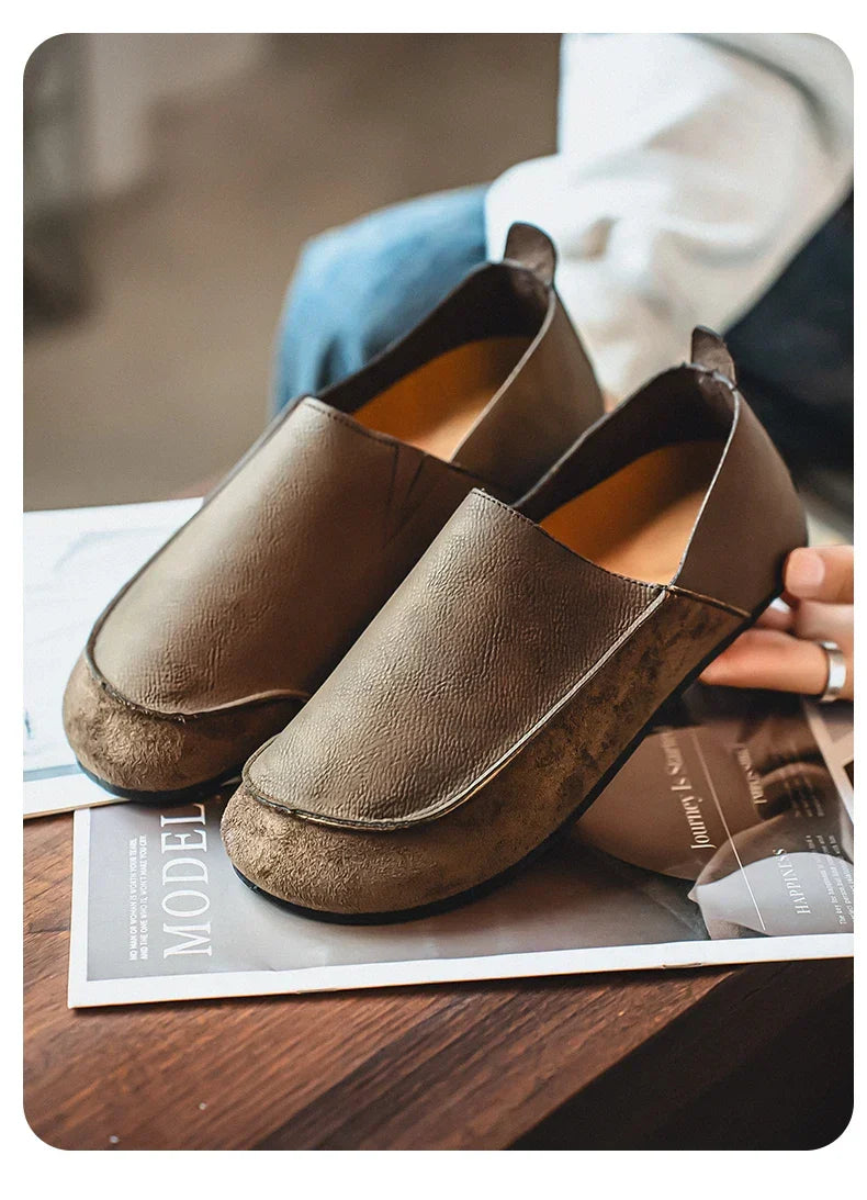 Man Loafers Outdoor Walking Fashion Mens Casual Shoes Soft Leather Comfort Half Slippers Breathable Lazy Driving Shoes