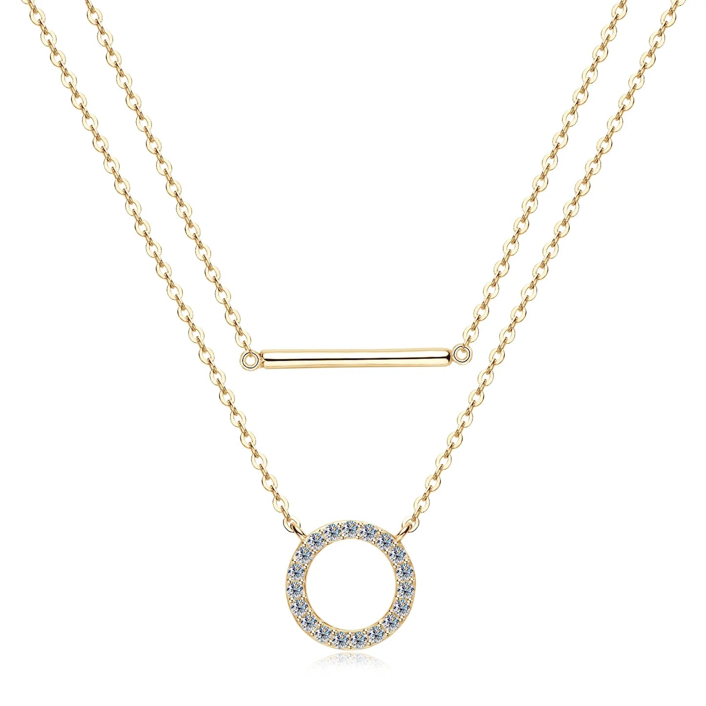 Dainty 1.5mm Moissanite Necklace for Women 14K Gold/Sterling Silver Plated Double Layer Chain Trendy Jewelry Gifts