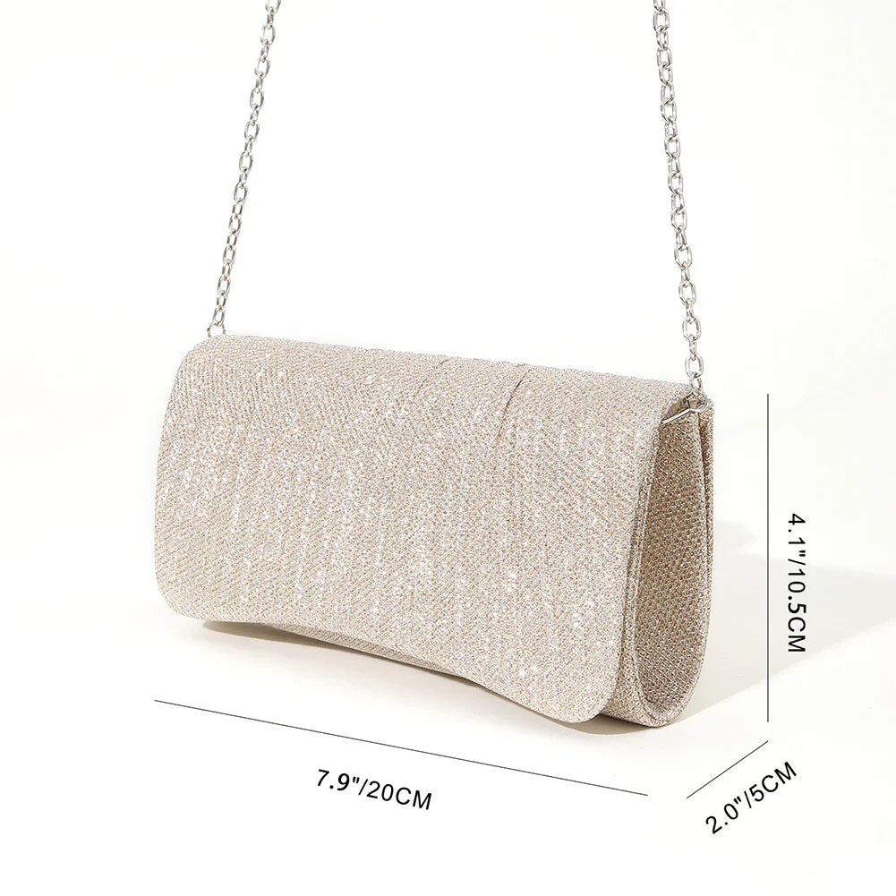 Women Shiny Crossbody Bag Elegant Sparkle Shoulder Bags Clutch Bag Fashion Chain Tote Handbag Ladies Chic Evening Wedding Clutch