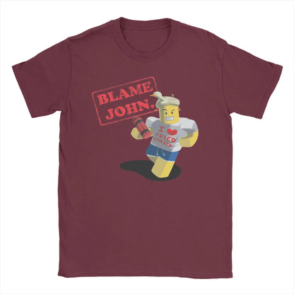 Shedletsky Blame John Forsaken Gaming T Shirts Meme 100% Cotton Tops Men Women Short Sleeve Tee Shirt Graphic Printed T-Shirts