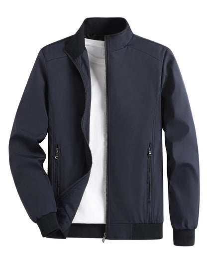 Men's Spring and Autumn Thin Casual Jacket Solid Color Stand Collar Cardigan Jacket Men's Outdoor Sports Casual Versatile Top