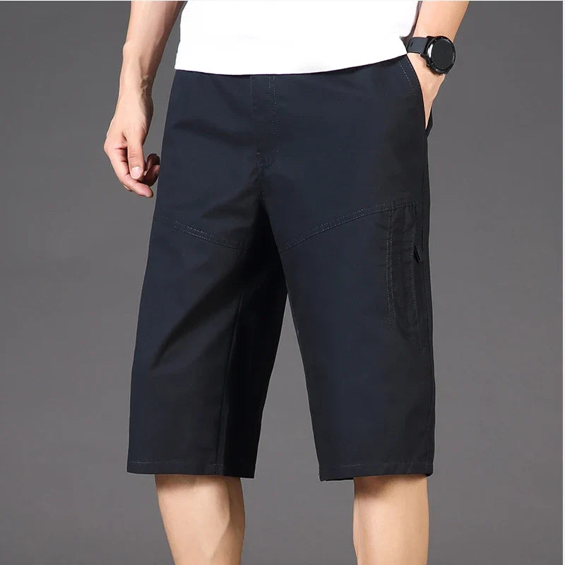 2026 Cotton Cargo Shorts Men's Lightweight Breathable Solid Color Drawstring Waist with Zipper Pocket Casual Summer Short Pants