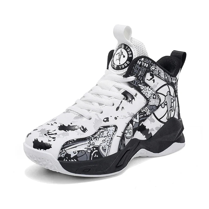 Original Children's Basketball Shoes Fashion Print Purple Basketball Sneakers Kids Training Shoes High Top Sports Shoes For Boys