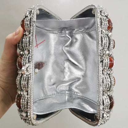 Golden Crystal Women Evening Bags Big Stones Clutch Bag Wedding Bridal Metal Minaudiere Handbags and Purses Ladies Party Clutch