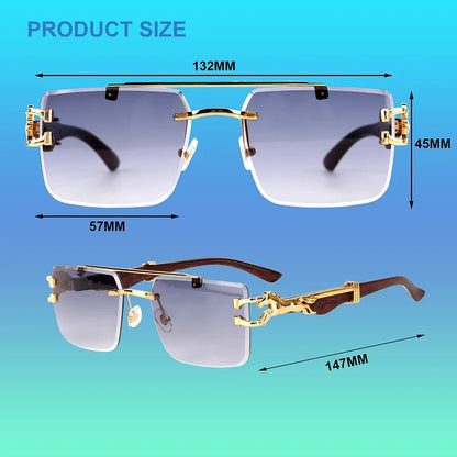 Wood Grain Sunglasses Women Trendy 2024 Rimless Sunglasses Men Vintage Designer Fashion Glasses Lentes De Sol Mujer Zonnebril
