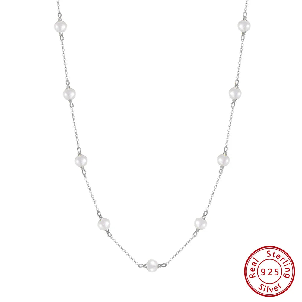 14K Gold 925 Sterling Silver Pearl Necklace with 3-4mm Handmade Natural Baroque Pearl Tiny Chain for Women GPN19