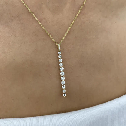 Sparkling 11-Stones Moissanite Diamond Necklace  for Women 14K Gold Filled Long Drop Pendant Necklace Glamour Jewelry Gift