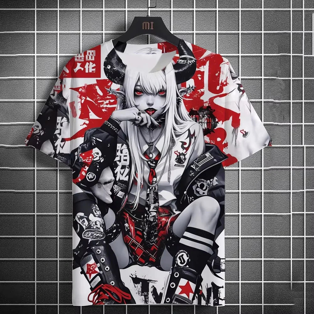 Japanese Anime Girl 3D Print Sports Breathable Men T Shirt Harajuku Kawaii Y2K Casual Street Short Sleeve Fashion Top