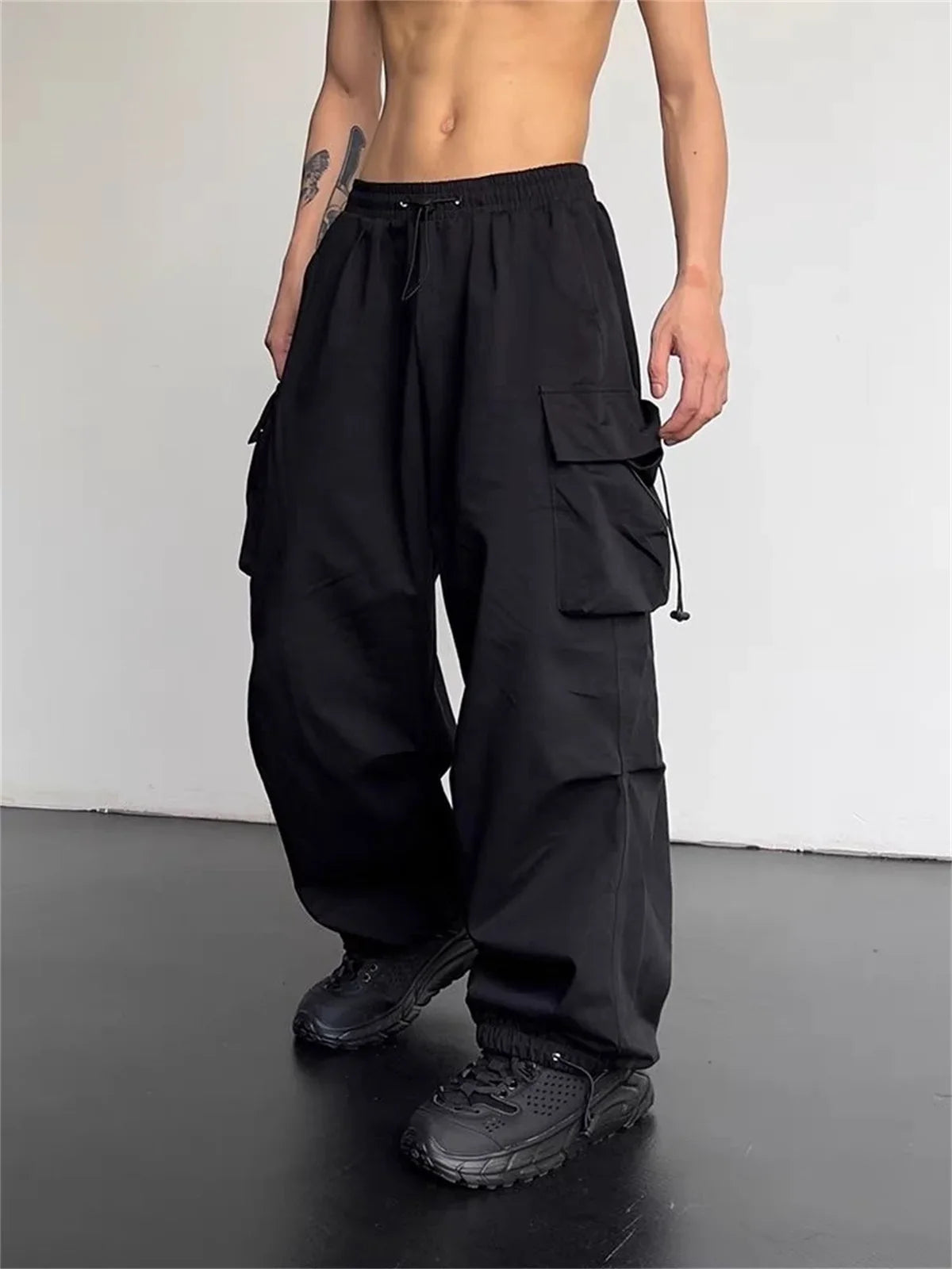 American Spring Summer Men Casual Cargo Pants Pockets Plus Size Black Out Door Elasticity Sports Oversize Pants 46 48 50