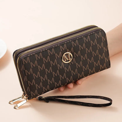 Double Zipper Wallets Women Men Long Coin Purses Cards Holder Handbags Billfold Wristlet Wallet Clutch Money Bags M Letter Purse