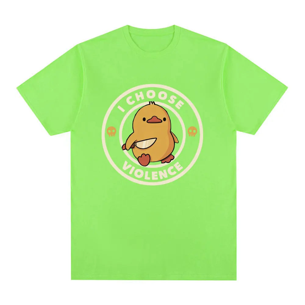 I Choose Violence T Shirt Funny Duck Humor Slogan Short Sleeve T-shirts Men Women 100% Cotton Loose Oversized T-shirt Streetwear