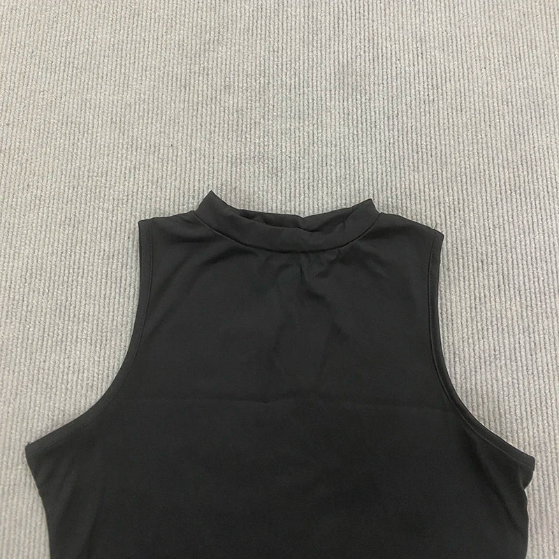 Women's Sexy Slim Fit High Neck Sleeveless Jumpsuit Solid Color Spicy Summer Fashion for Trendy Ladies