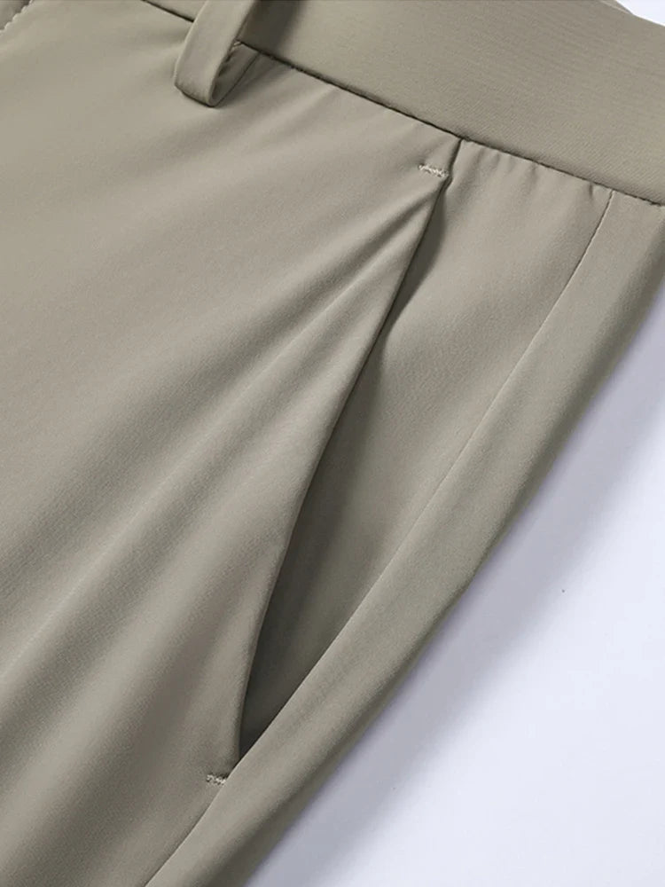 Summer Men's Casual Pants Korean Fashion Light Cool Ice Silk Stretch Golf Pants Slim Fit Suit Pants Male Office Formal Trousers