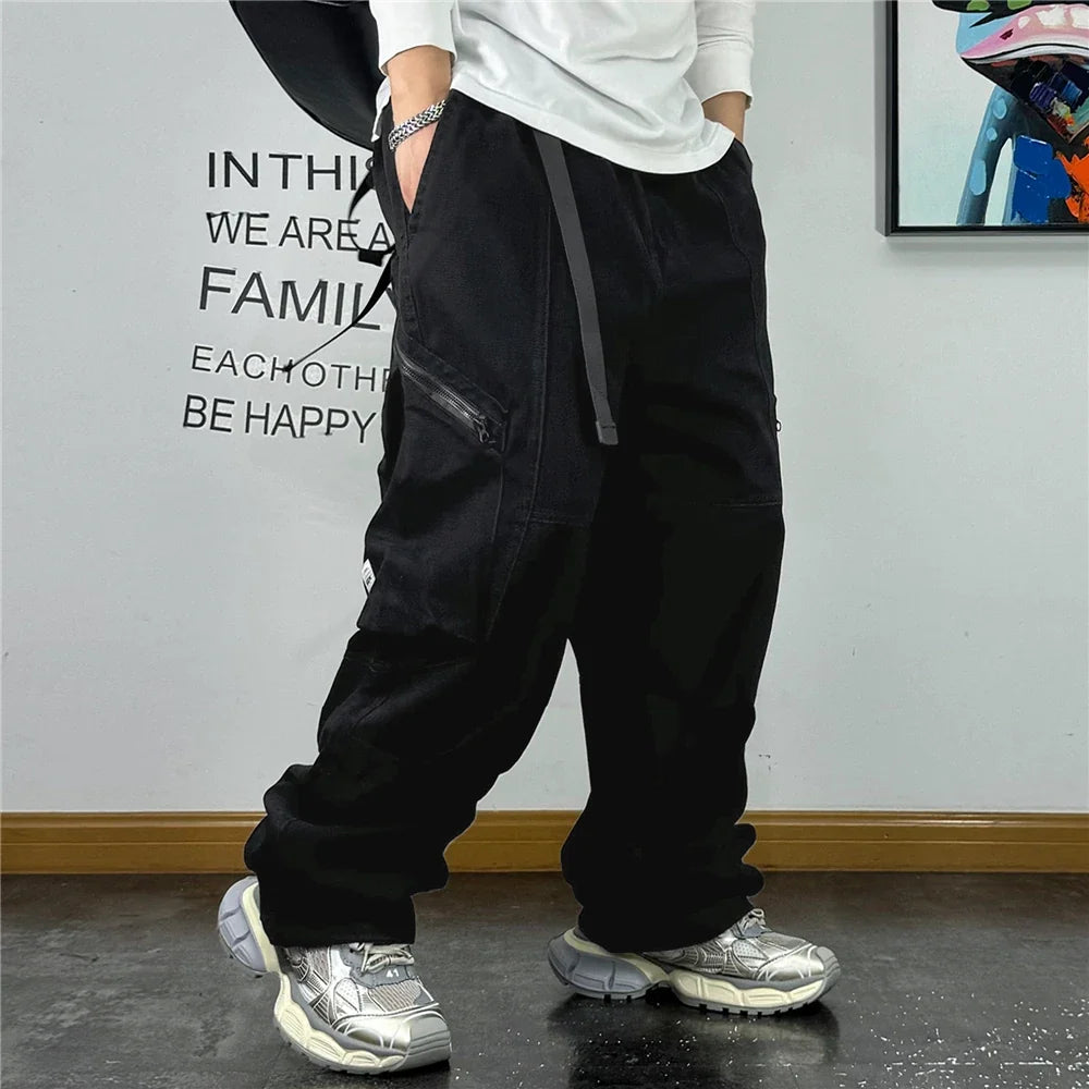 American Streetwear Multi-Pocket Cargo Pants Men High Quality Fashion Baggy Pants Plus Size Black Army Straight-Leg Trousers