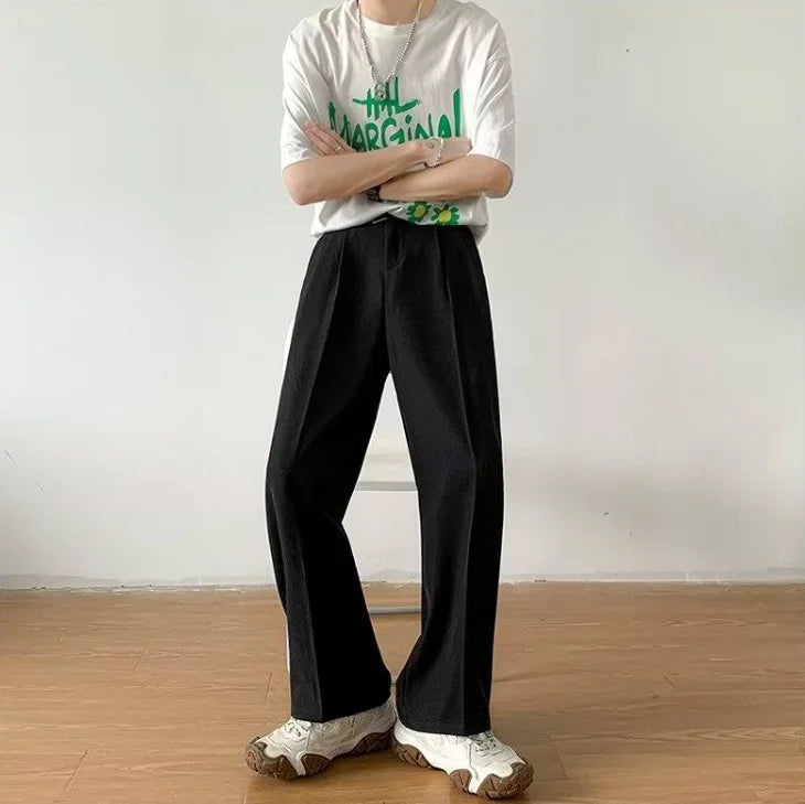 Brown Black Suit Pants Men Fashion Social Mens Dress Pants Korean Loose Straight Wide Leg Pants Mens Office Formal Trousers